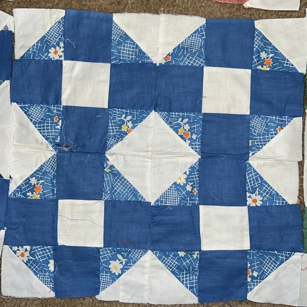 Lot 9 vintage handmade quilt squares blocks 14”
